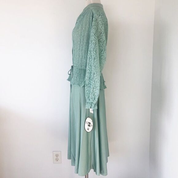 New Vintage 80s Mint Secretary Midi Dress Lace Geek Women Size XL USA Made - Picture 2 of 10